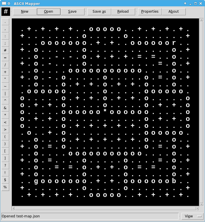 (Screenshot of a desktop application showing a network of pathways drawn in ASCII art, and assorted controls.)