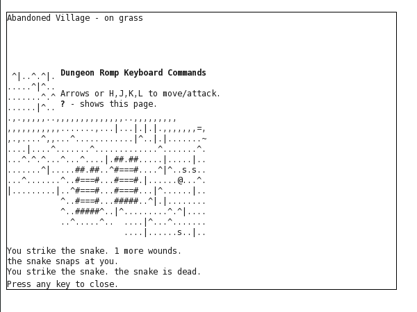 Game screenshot made of black-on-white ASCII characters forming an abstract map, with a dialog box on top.