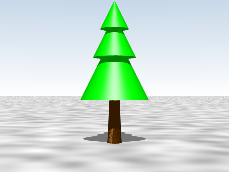 3D render of a stylized pine tree on snowy ground.